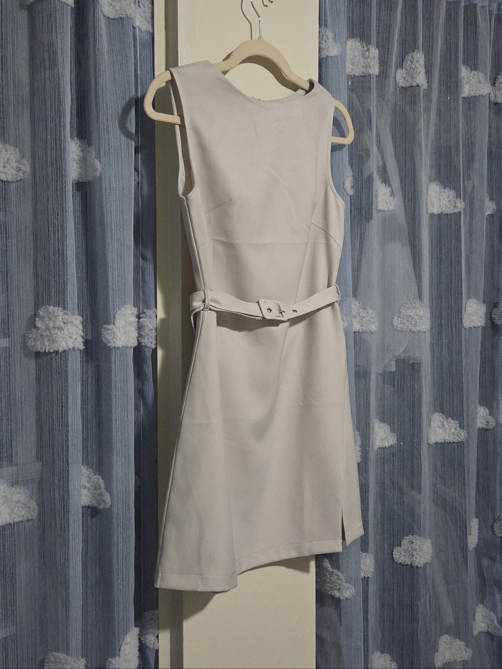 G68 Light Beige Belted Mini Dress - Picture 2 of 9